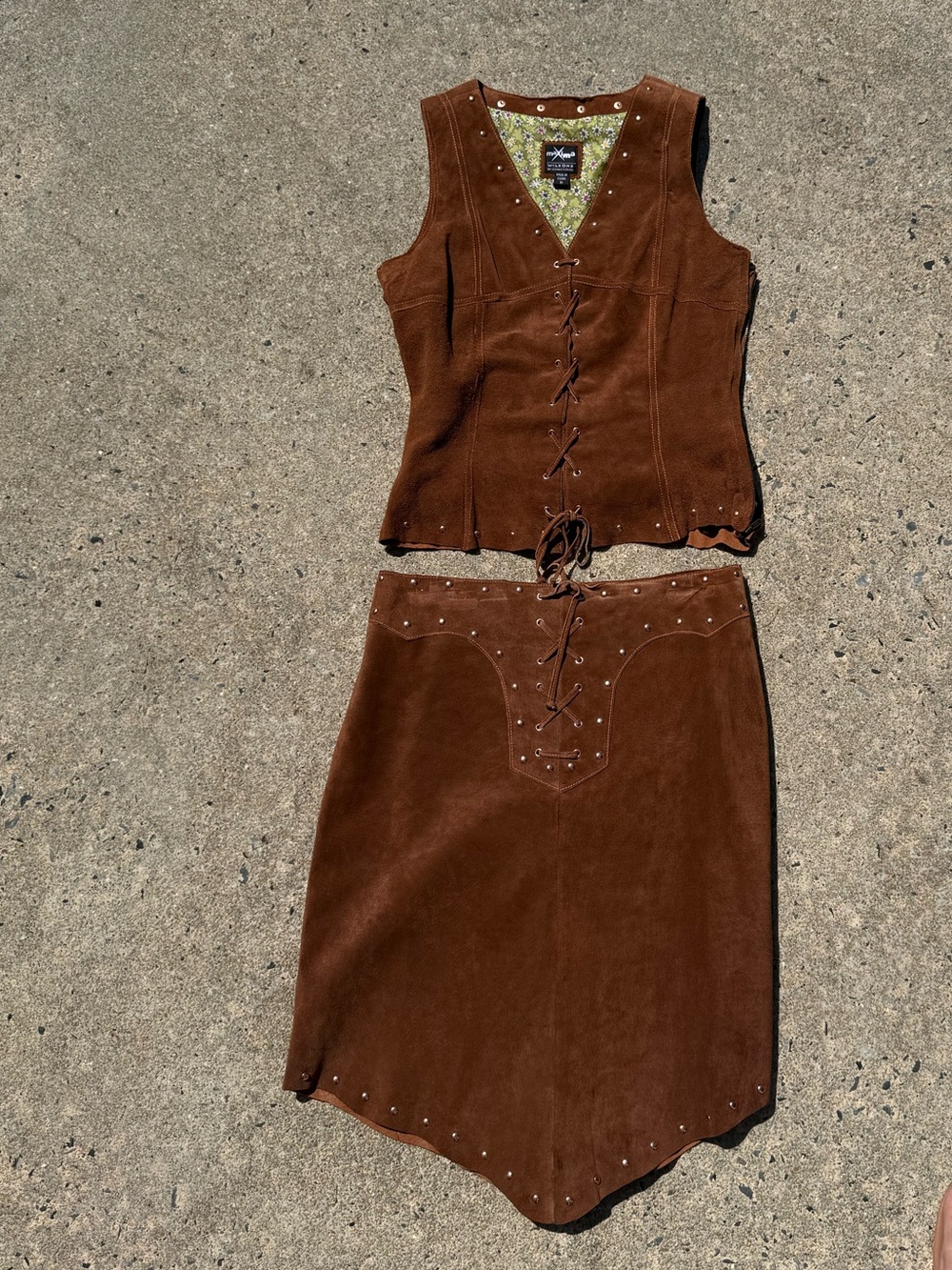 Vintage MaXima Two Piece Western 
Brown Suede Lace-Up Skirt - Women Skirts - Picture 2 of 16